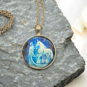 Silver and Blue Unicorn Pendant Necklace